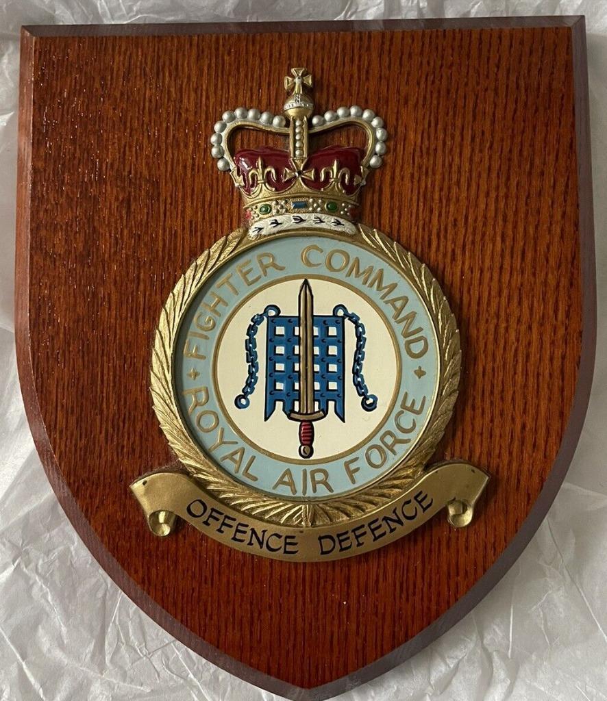 Vintage RAF Royal Air Force Station Squadron Crest Shield Plaque FIGHTER COMMAND