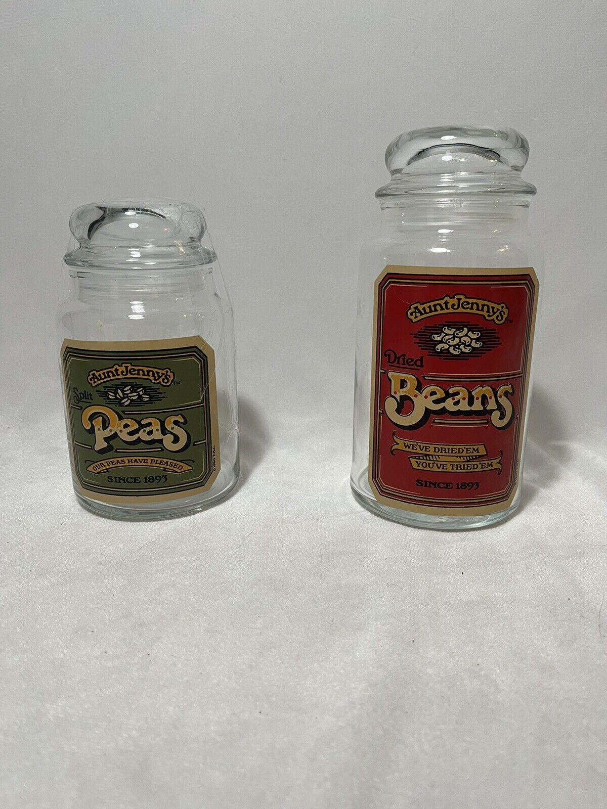 VTG 1980’s Aunt Jenny’s Split Peas and Dried Bean Canister Jars (2) Made in USA