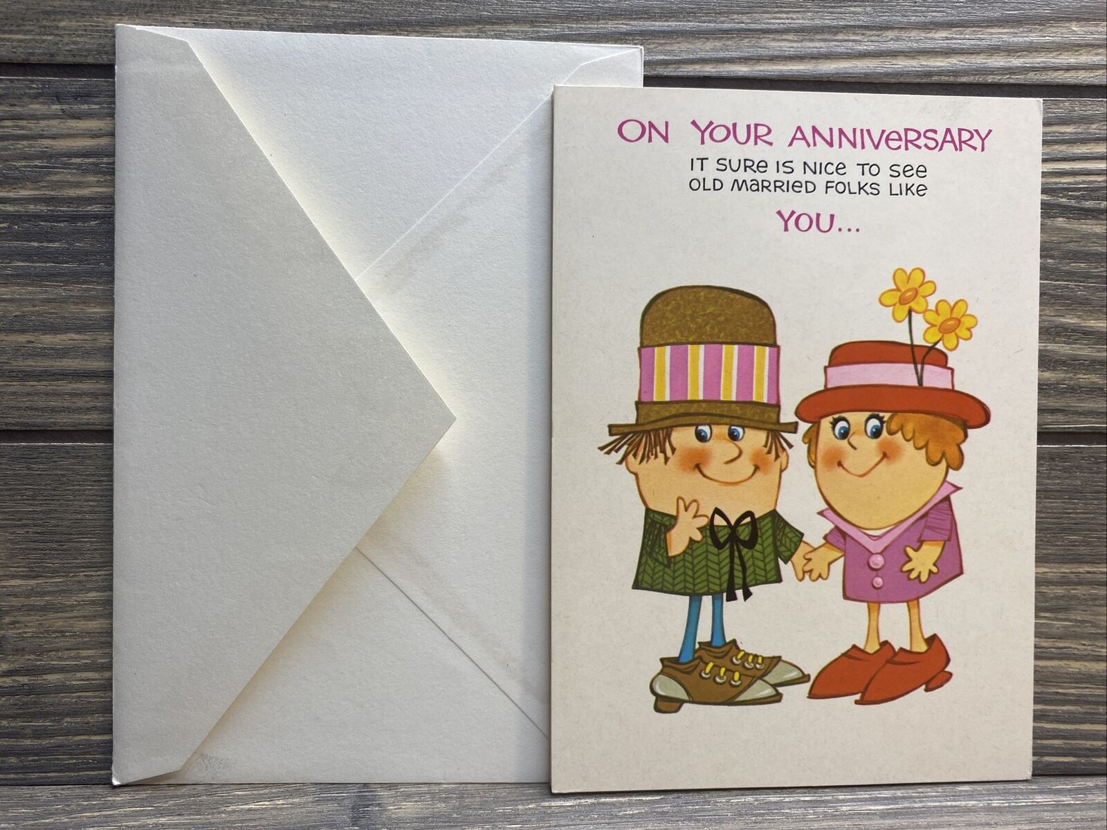 Vintage Rust Craft Greeting Card Anniversary Old Married Folks Couple