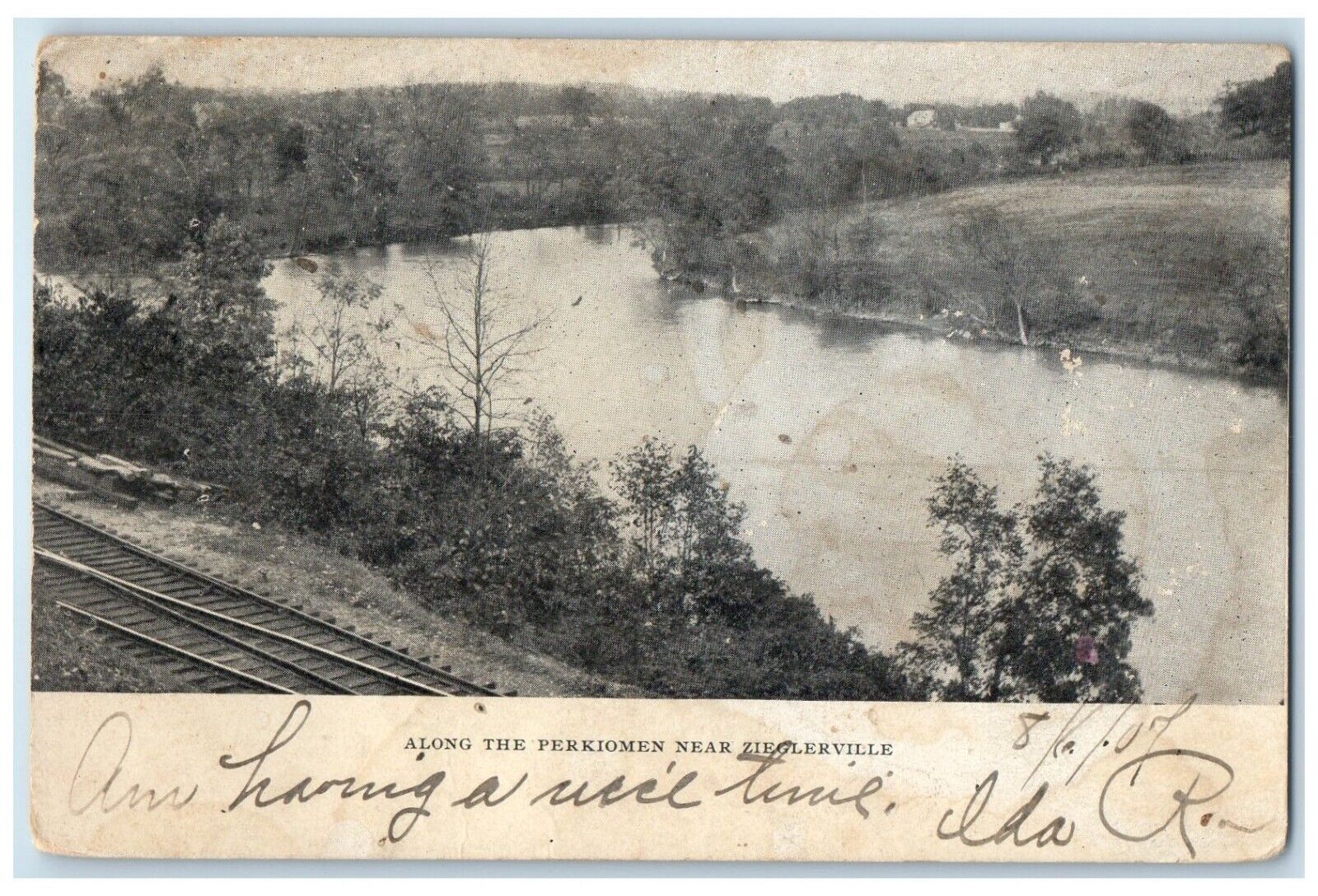 1907 Along The Perkiomen Near Zieglerville Pennsylvania PA, River View Postcard