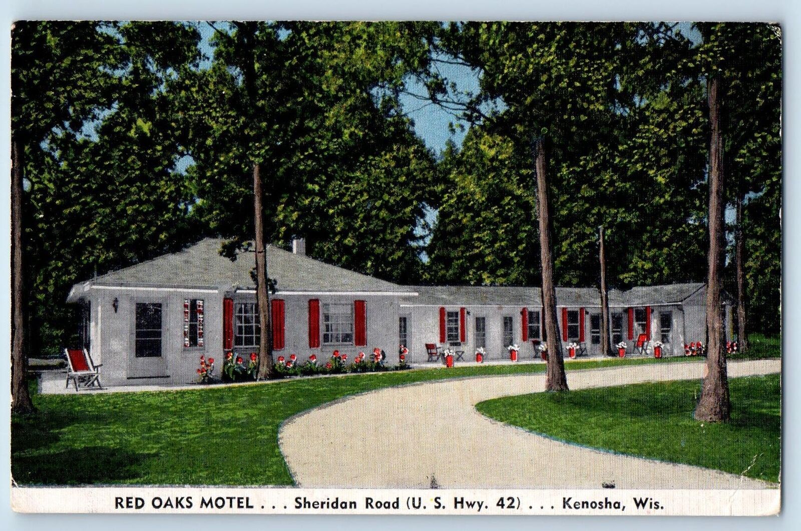 c1950's Red Oaks Motel Shore Of Lake Michigan Cabin Kenosha Wisconsin Postcard