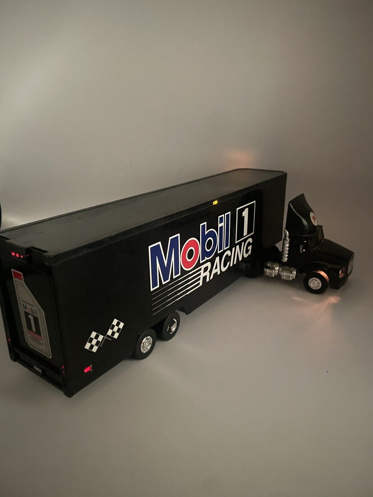 1994 Mobil 1 Race Car Carrier Toy / Working Lights