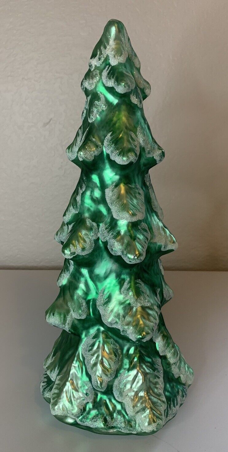 BEAUTIFUL GLITTERING CHRISTMAS TREE BRN Licensed Design BLOWN GLASS 14”