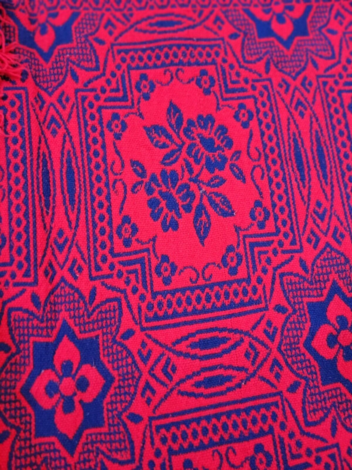 Vintage Bedcover Bedspread Reversible Red & Blue Tapestry Made In Italy 60