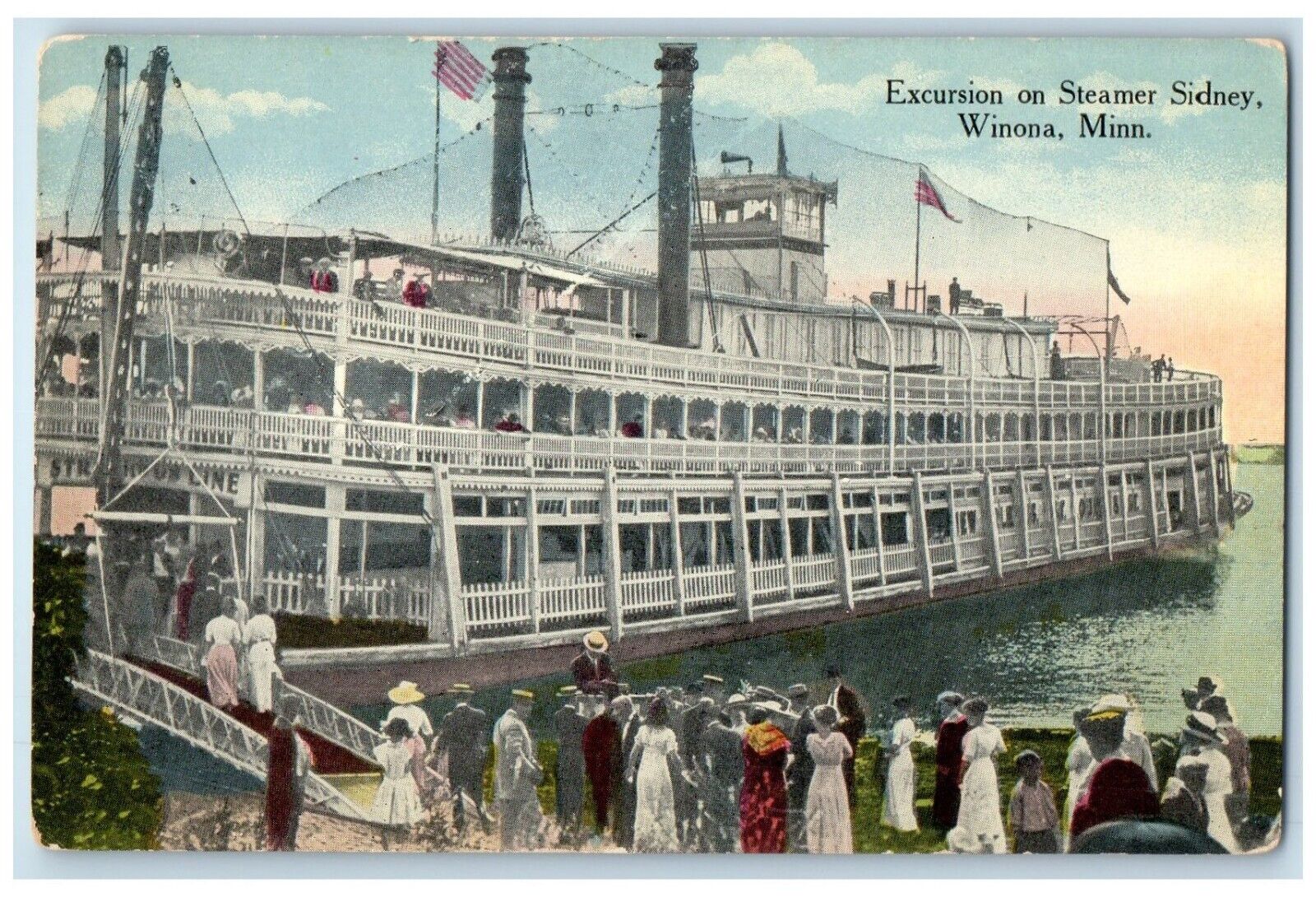 c1910 Scenic View Excursion Steamer Sidney Winona Minnesota MN Vintage Postcard