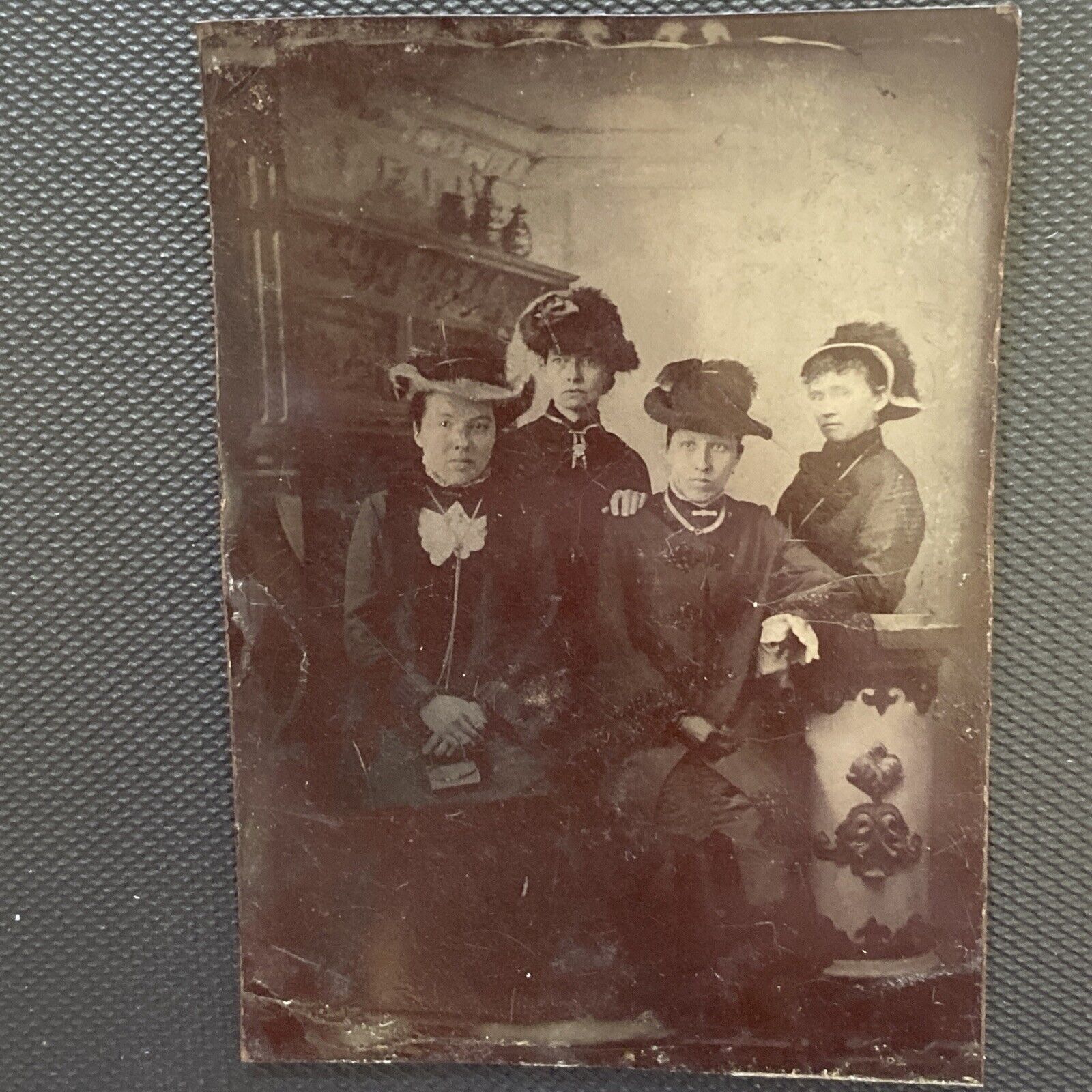 ATQ Circa 1840 1865 Tintype Civil War Era Sisters Family Portrait Wealthy rich