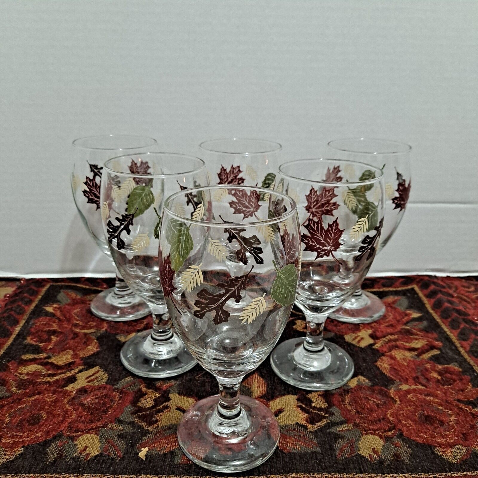 VTG Lot of 6 Libbey Greenbriar Fall Leaf Design Water Goblets Ice Tea Glasses