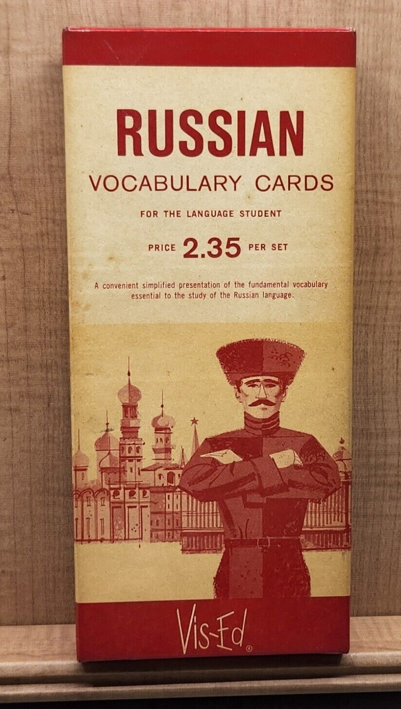 Russian Language Vocabulary Cards Vintage Vis-Ed Flashcards/Box/ Index Booklet