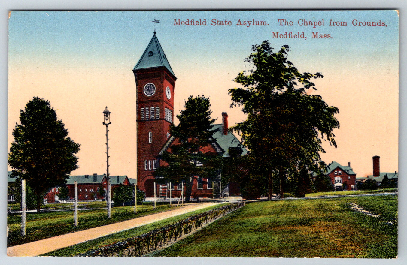 c1910s Medfield State Asylum Chapel Grounds Medfield MA Insane Antique Postcard