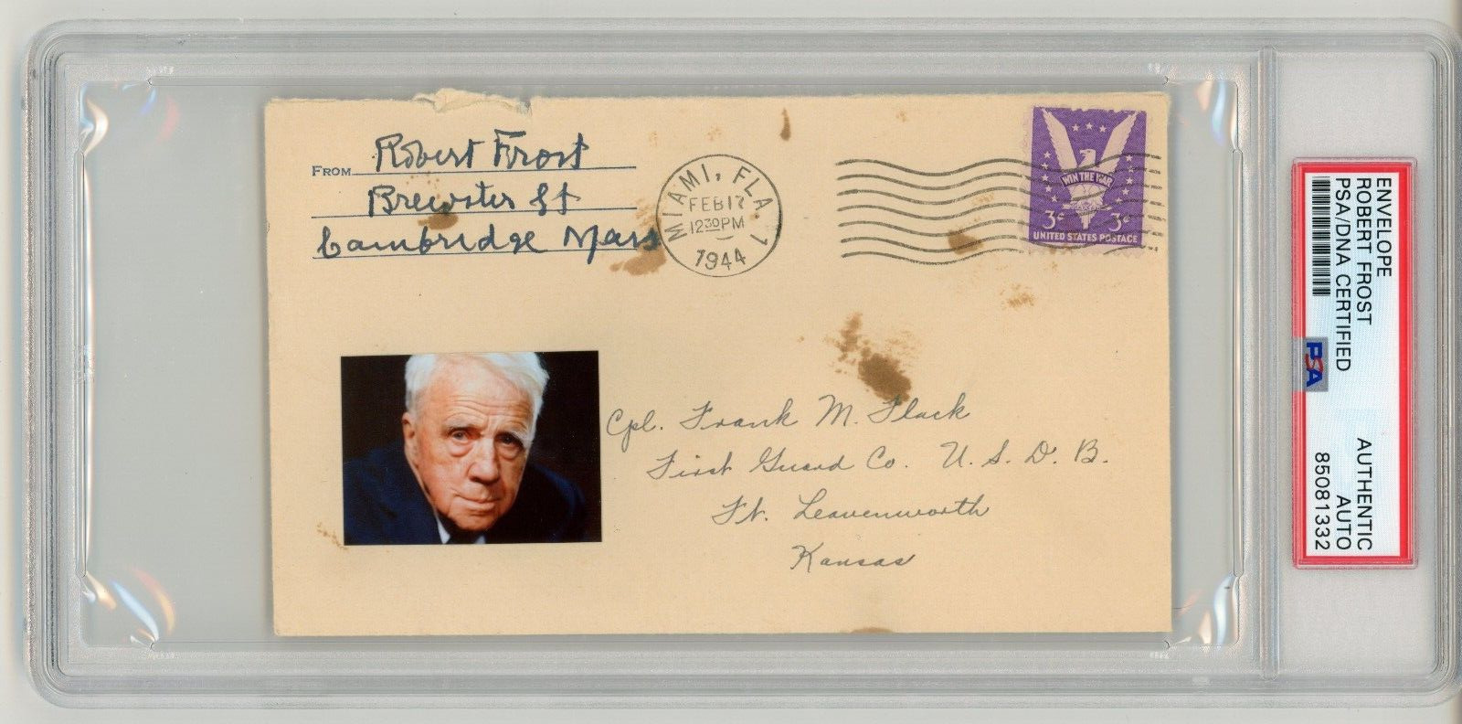 Robert Frost ~ Signed and Hand Addressed Envelope Autographed ~ PSA DNA Encased