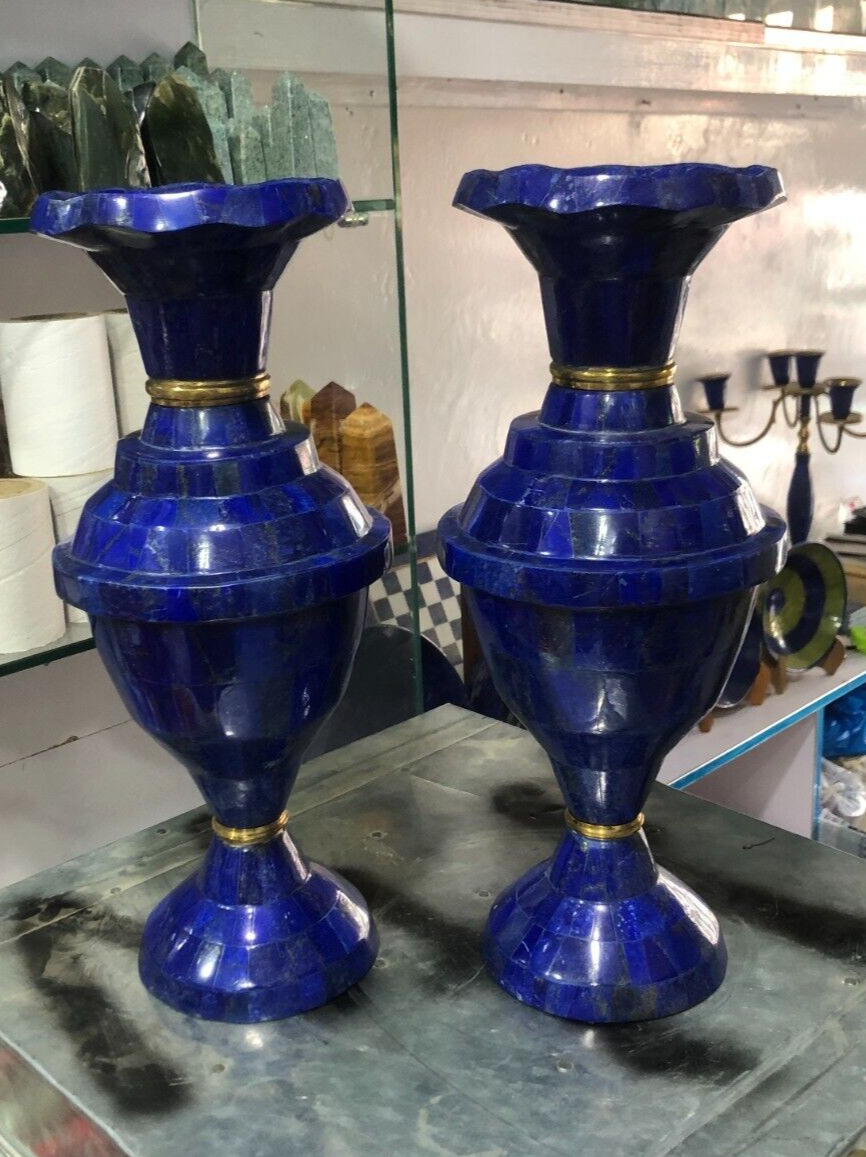 Big Lapis Lazuli Vase Pair, Polished Beautiful Top Quality Stone, , 5.3 kg