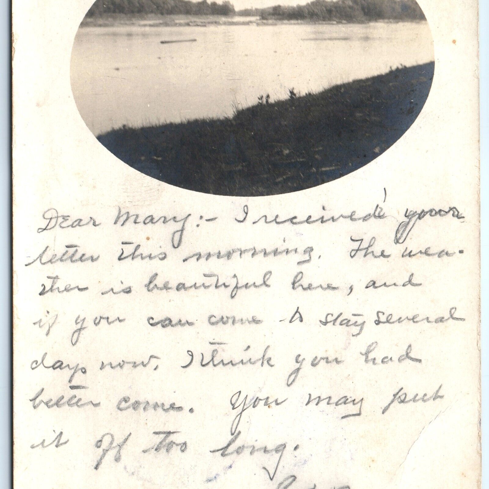 c1900s Along Mississippi River RPPC Amateur Real Photo Postcard Oval Picture A92