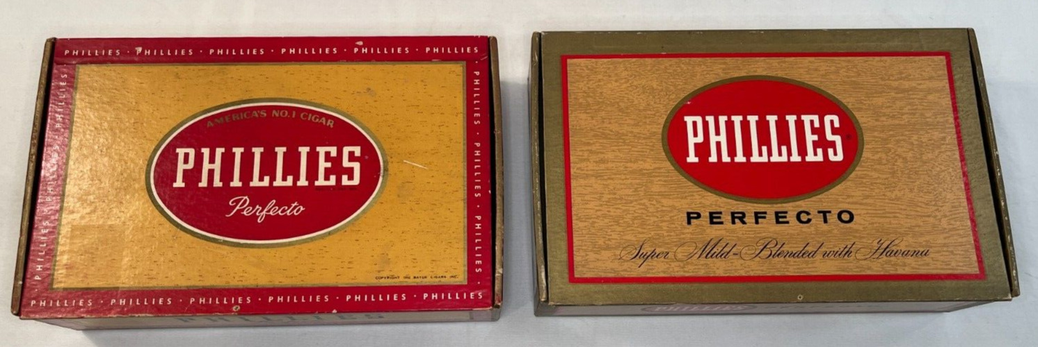 Vintage 1950's PHILLIES Perfecto Super Mild Blended w/ Havana 10¢ Cigar Boxes