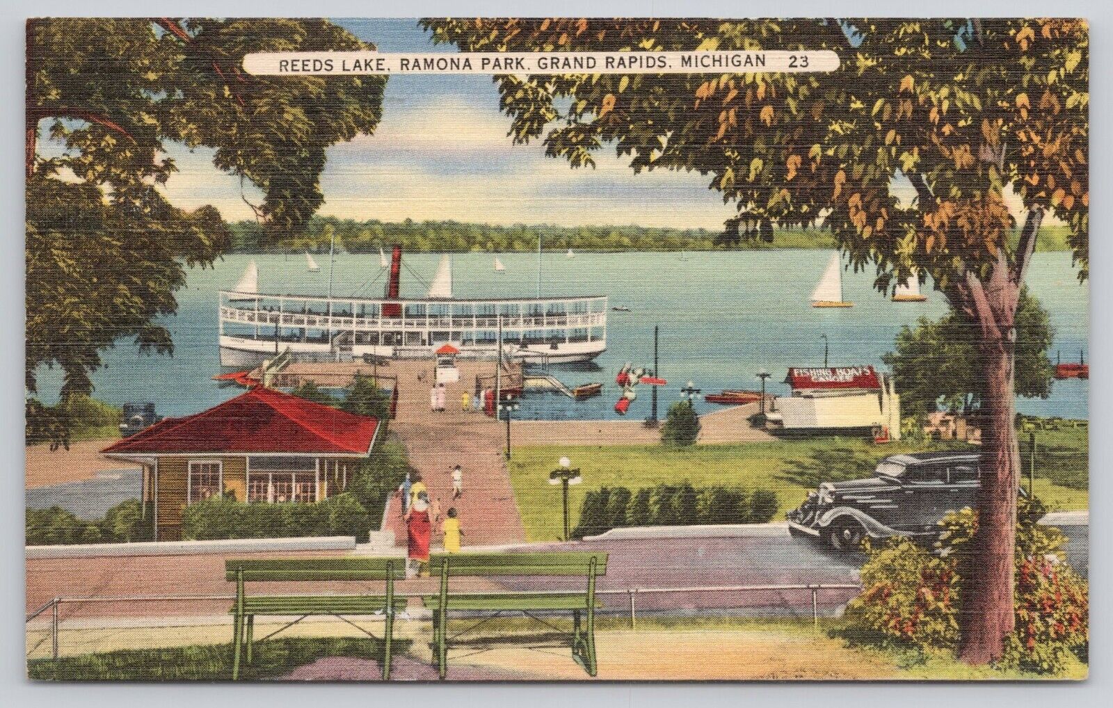 Grand Rapids Michigan MI Reeds Lake Ramona Park Vintage 1949 Postcard