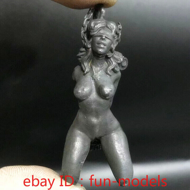 Blindfolded Bondage Woman Slave Girl Statue Black Brass Figurines Body Art