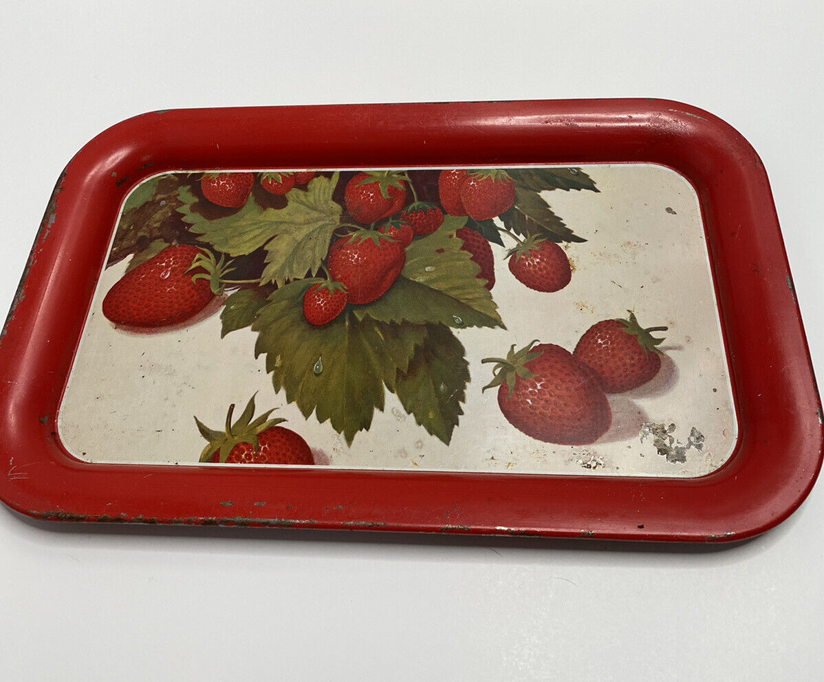 Vintage Strawberry Serving Tray Red and Green - Sandwhich Tray