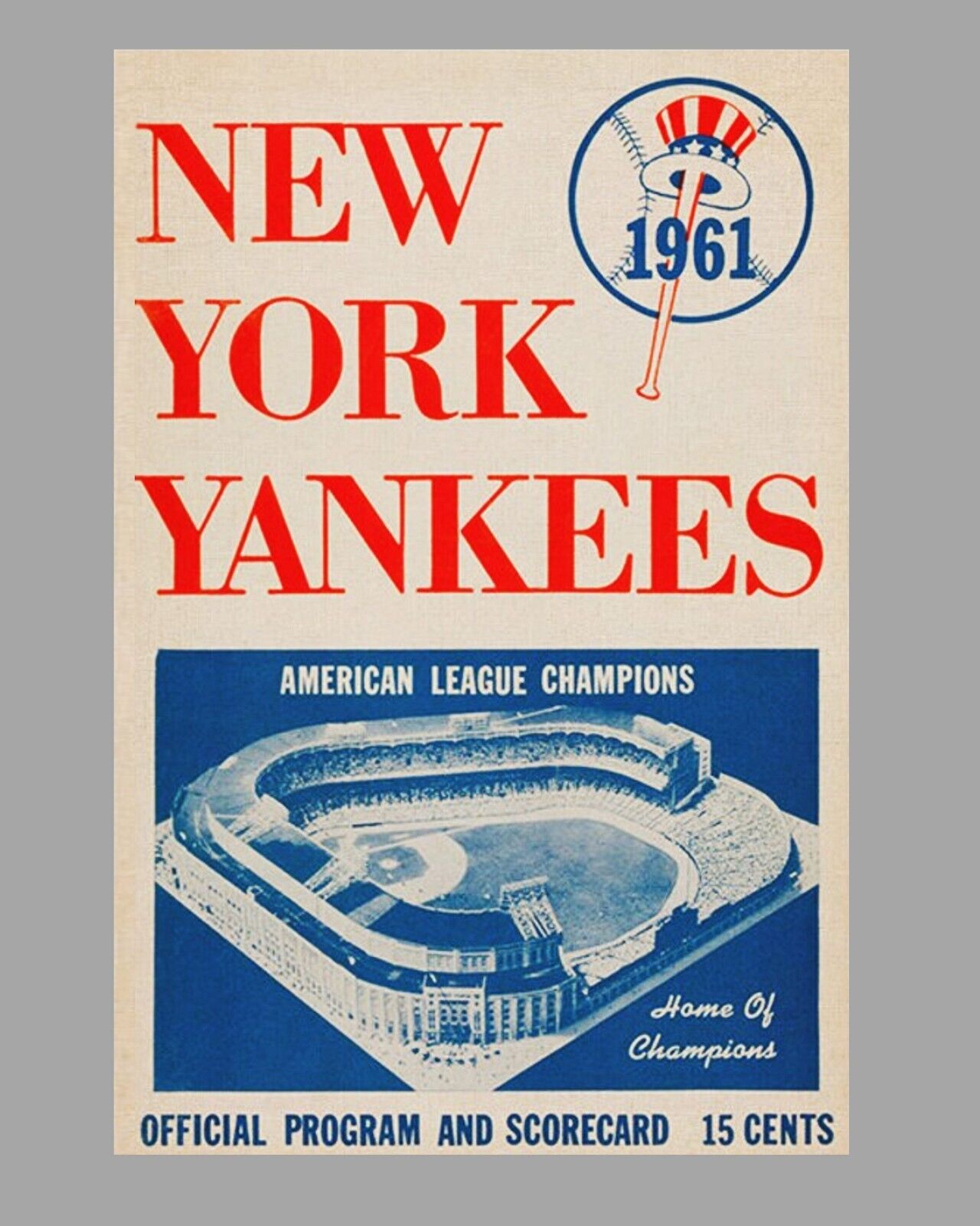 New York Yankees 1961 Program Cover 16 x 20 Baseball Art Rare Poster Vintage