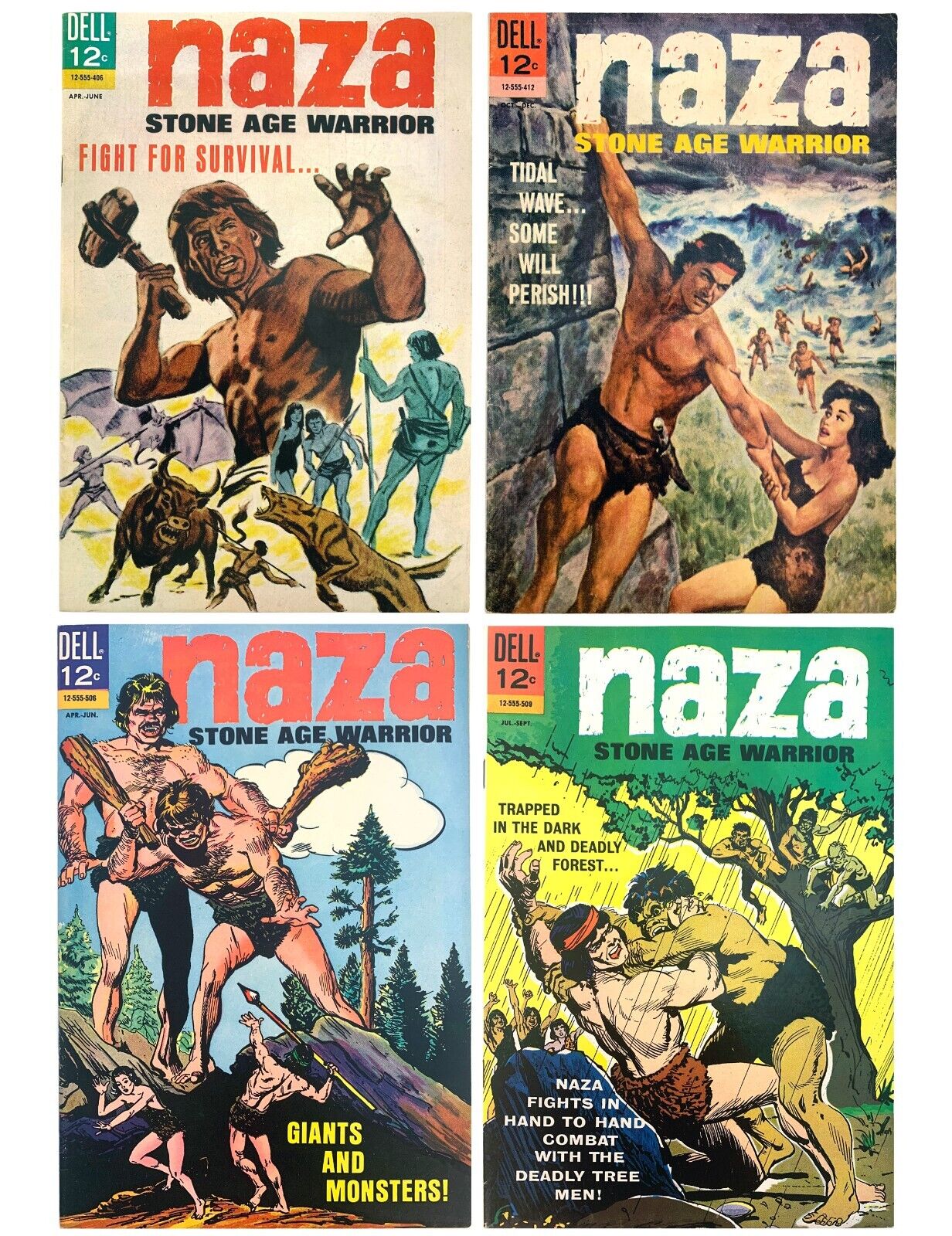 NAZA Stone Age Warrior #2, 4, 6, 7 Comic Book Lot Vic Prezio art Dell 1963 FN/VF