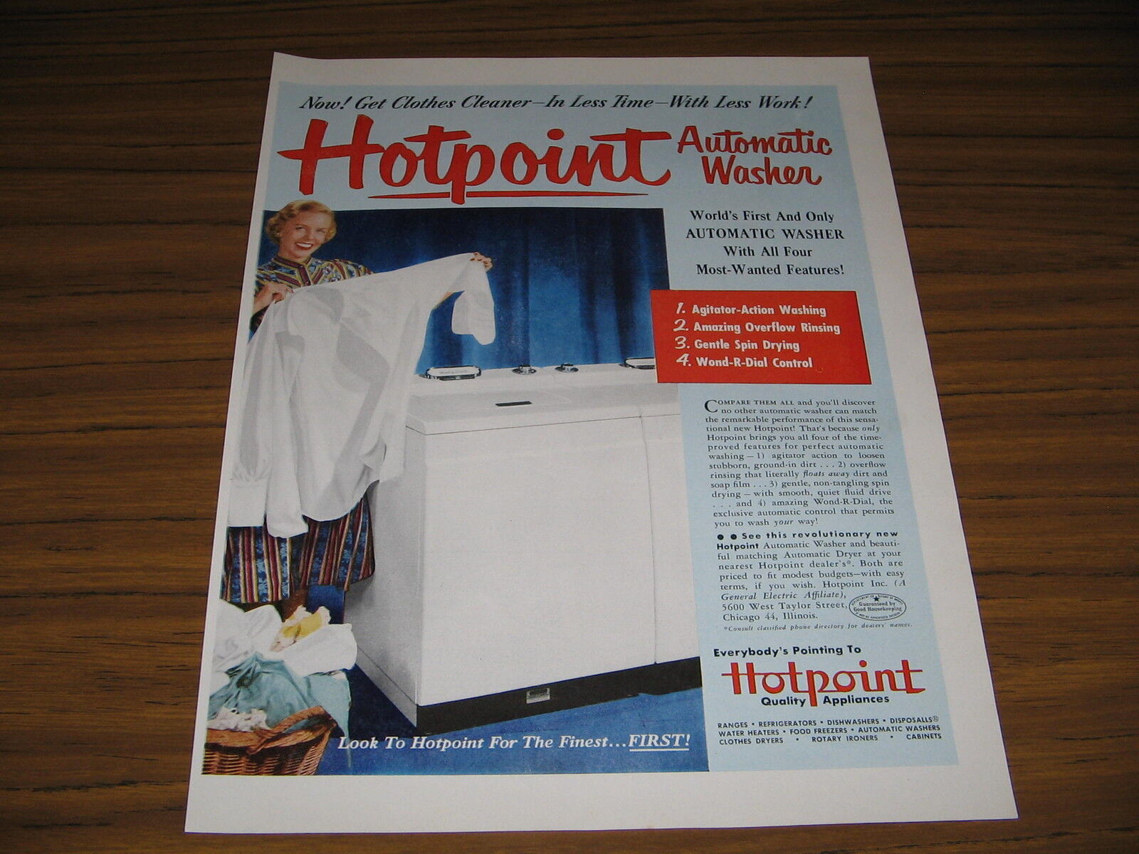 1952 Vintage Ad Hotpoint Automatic Washers Get Clothes Cleaner