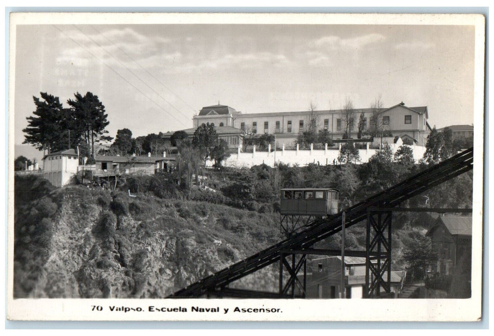c1930\'s Escuela Naval y Ascensor Valparaiso Chile RPPC Photo Postcard