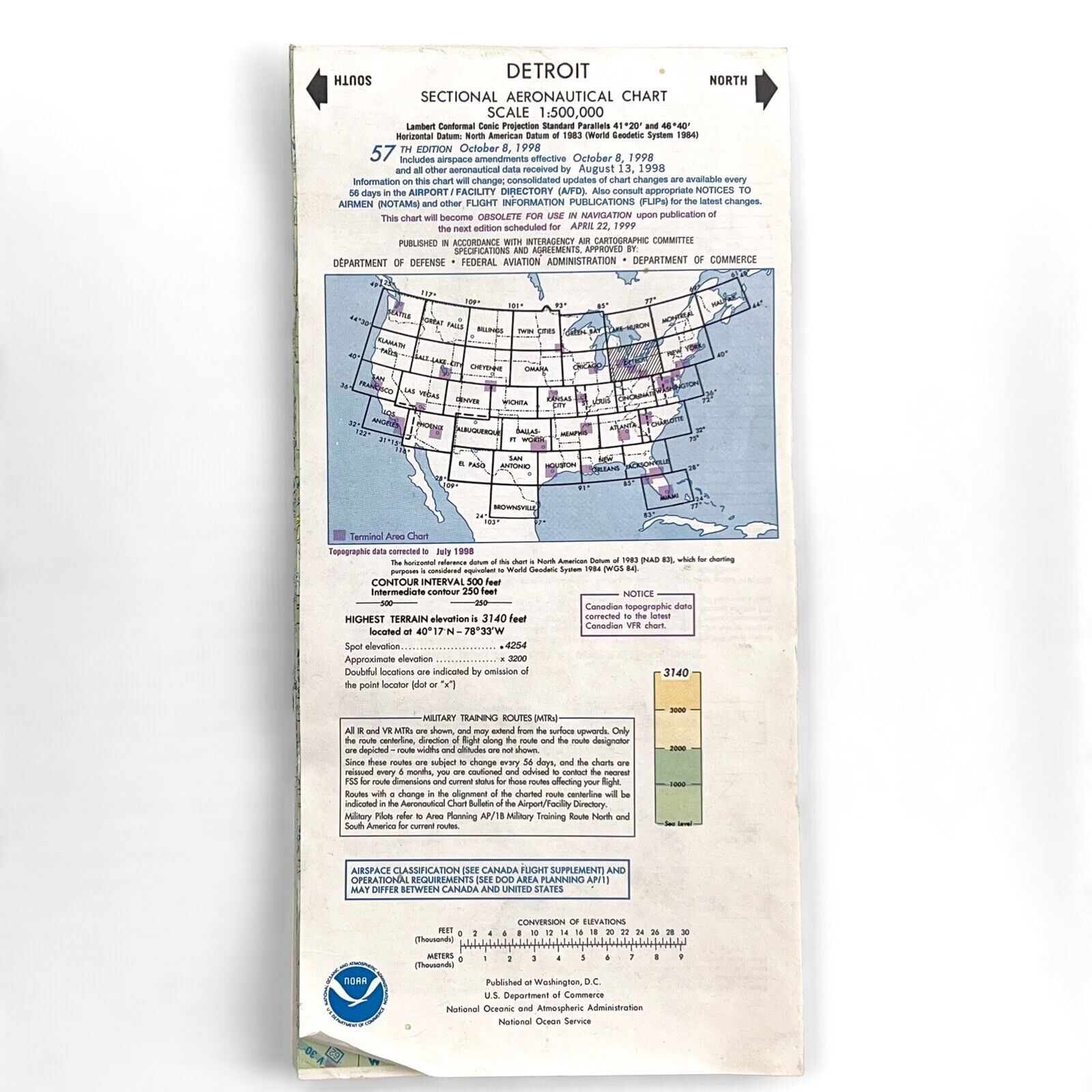 NOAA DETROIT SECTIONAL AERONAUTICAL CHART JULY 1998