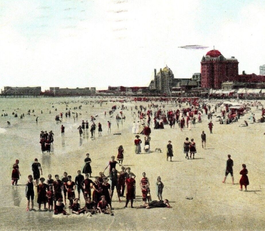 Beach Near Young\'s Pier Swim Ocean Atlantic City NJ Pre-1911 Vintage Postcard