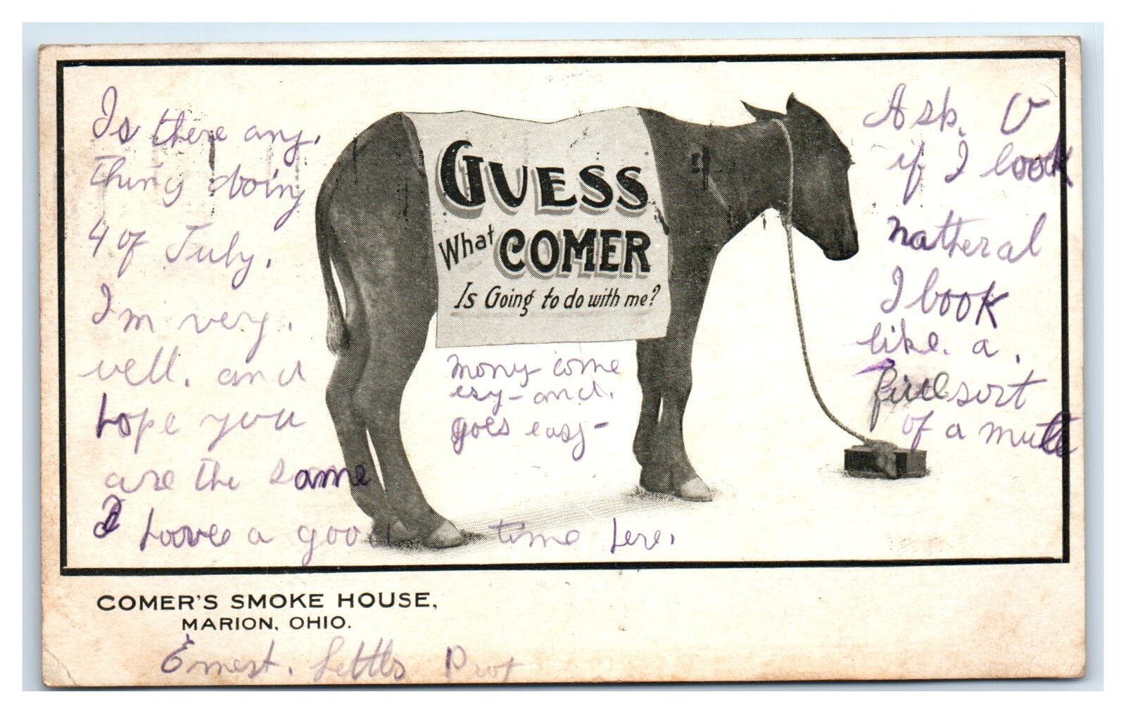 MARION, OH Postcard-  COMER'S SMOKE HOUSE