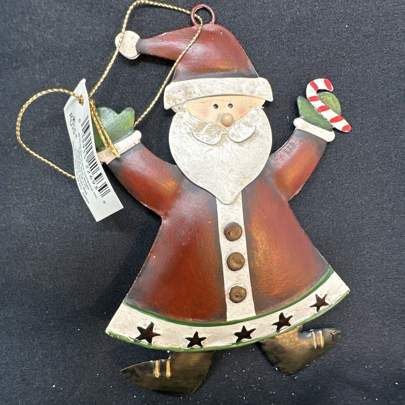 New Vintage Russ Berrie Santa Claus Tin Christmas Ornament 5\