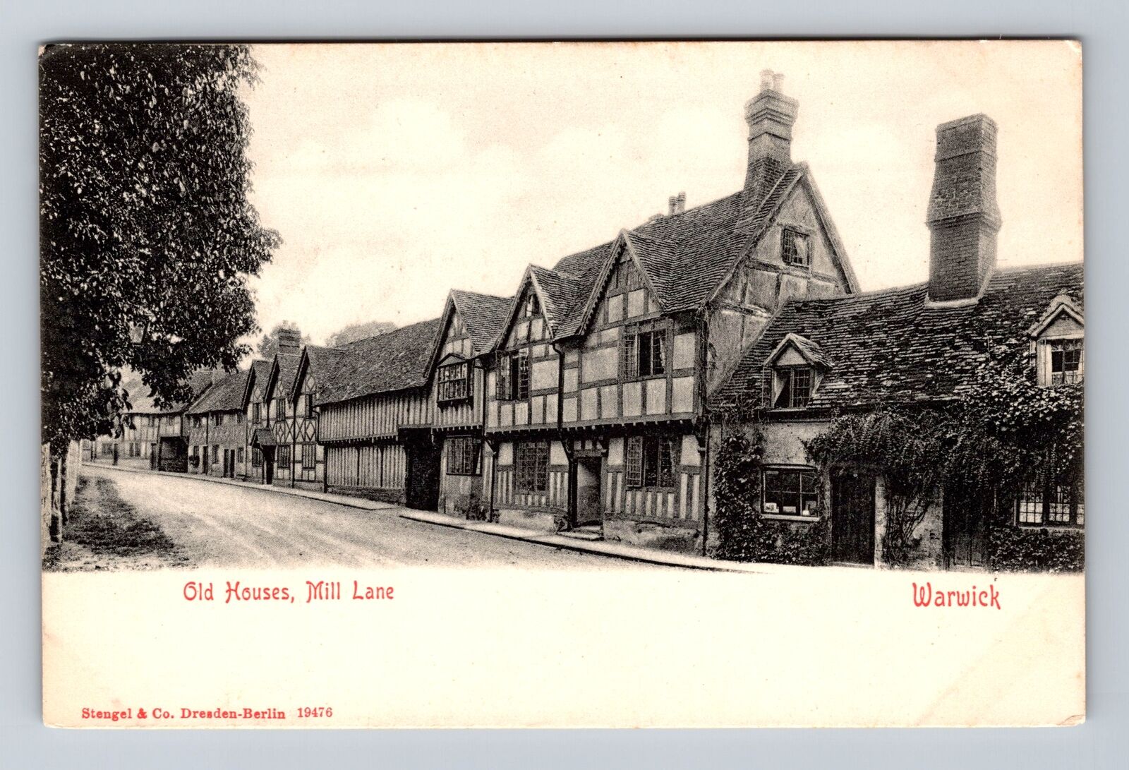 Warwick England, Old Houses - Mill Lane, Antique Souvenir Vintage c1910 Postcard