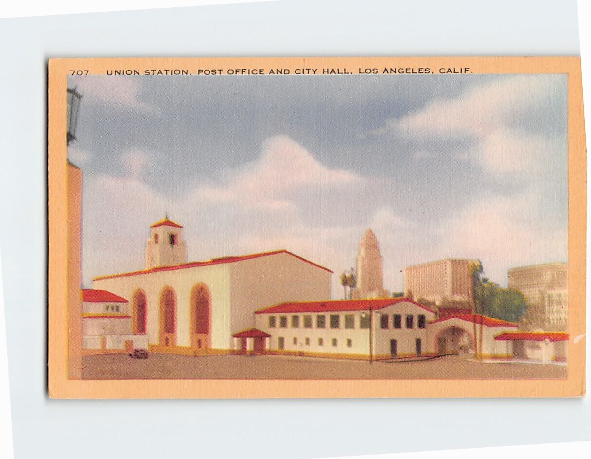 Postcard Union Station Post Office & City Hall Los Angeles California USA