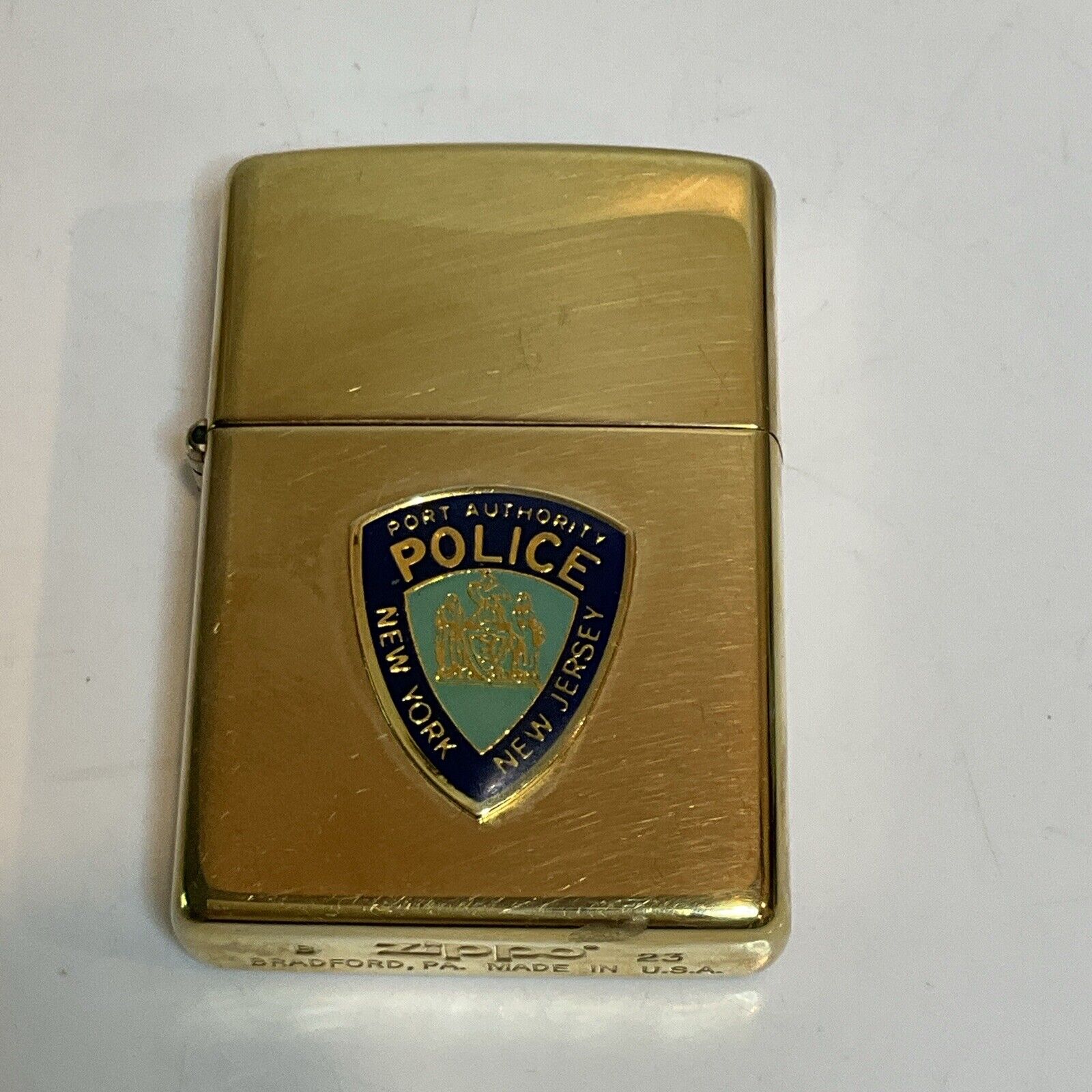 Vintage New Gold Tone Port Authority Police  City of New York NJ  Zippo Lighter