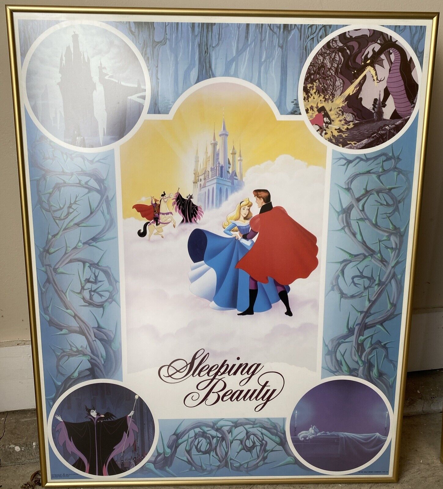 Vintage Professionally Framed Walt Disneys Sleeping Beauty 29x23 1/2 Inch Poster