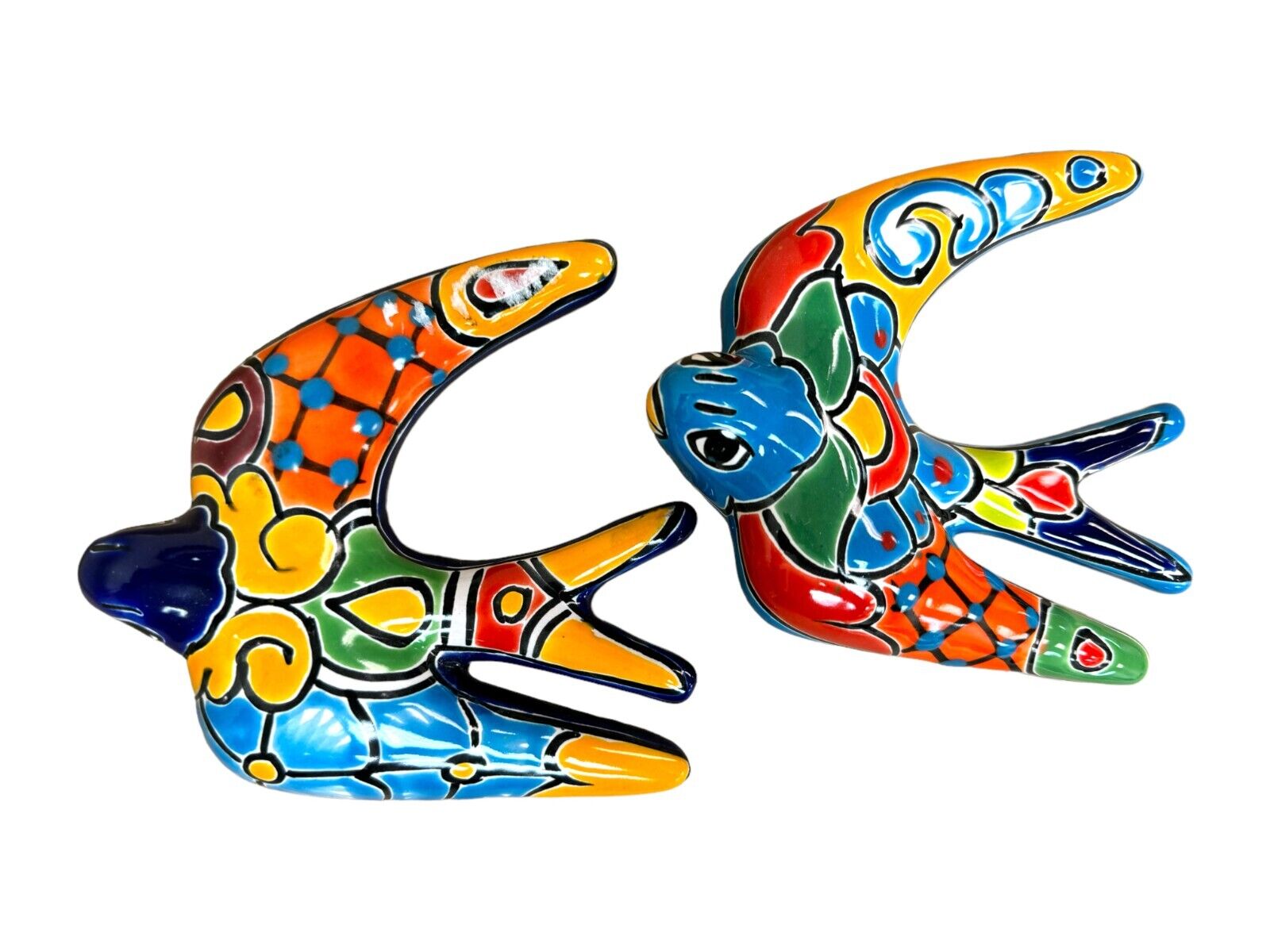 Talavera Swallow Bird (2) Wall Art Mexican Pottery Folk Art Multicolor Handmade