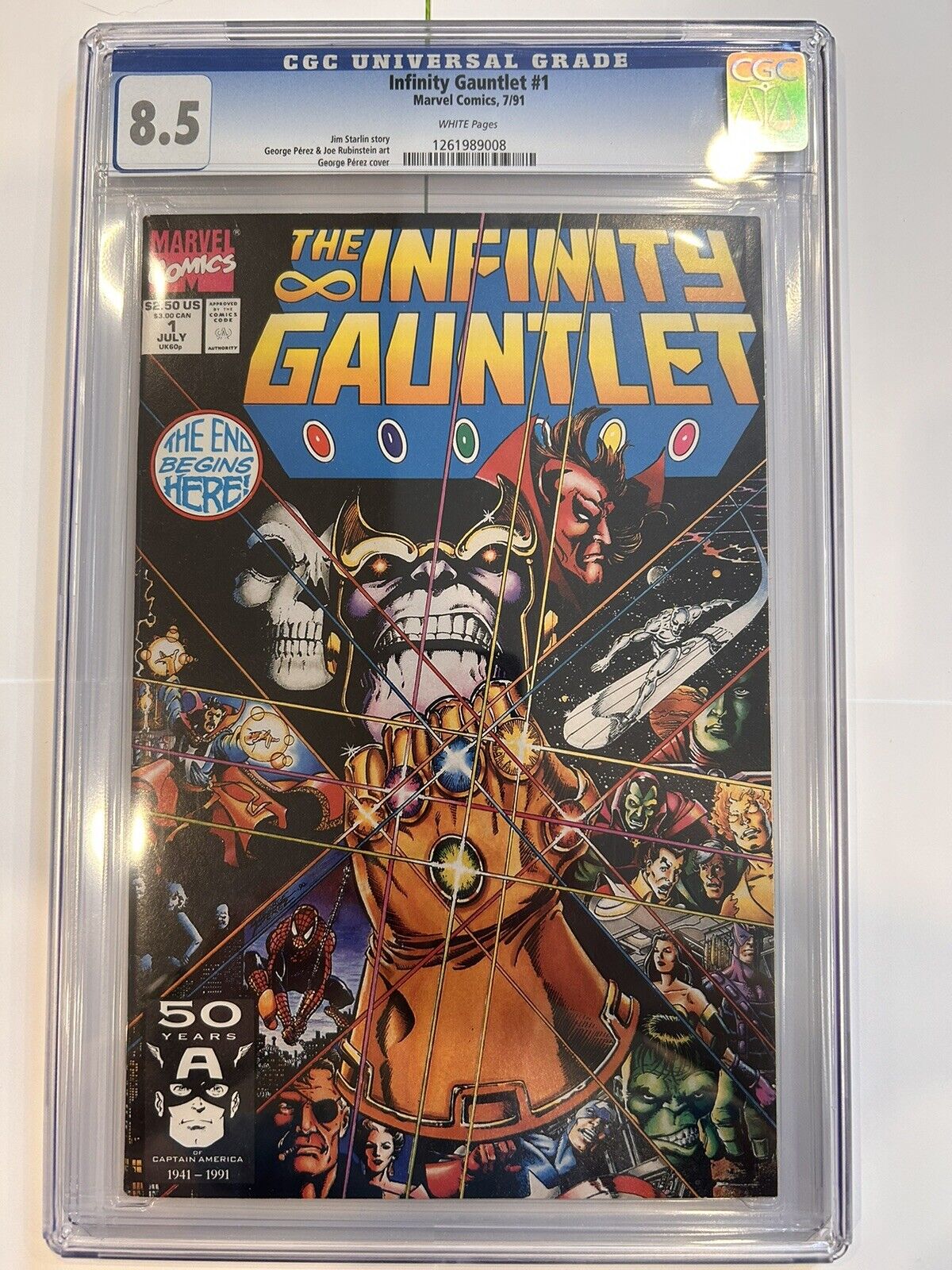 Infinity Gauntlet #1 (1991) CGC 8.5 WP George Perez Cover Marvel