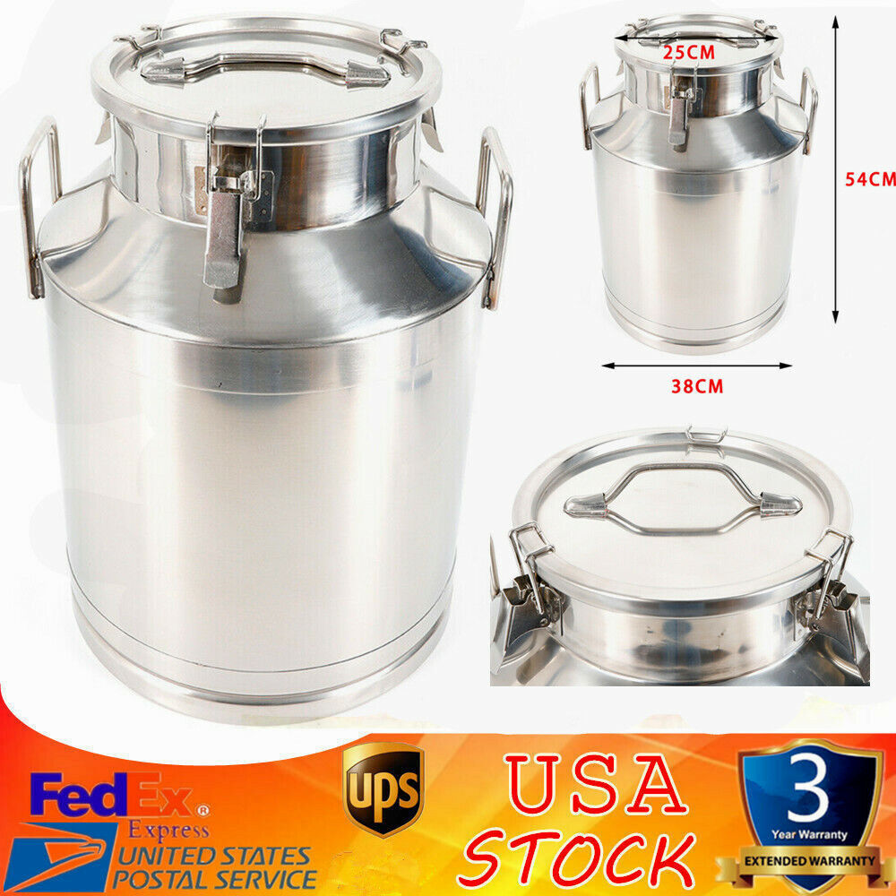 50L 13.25 Gallon Milk Can 380mm/15in Tote Jug Heavy Gauge Bottle Stainless Steel