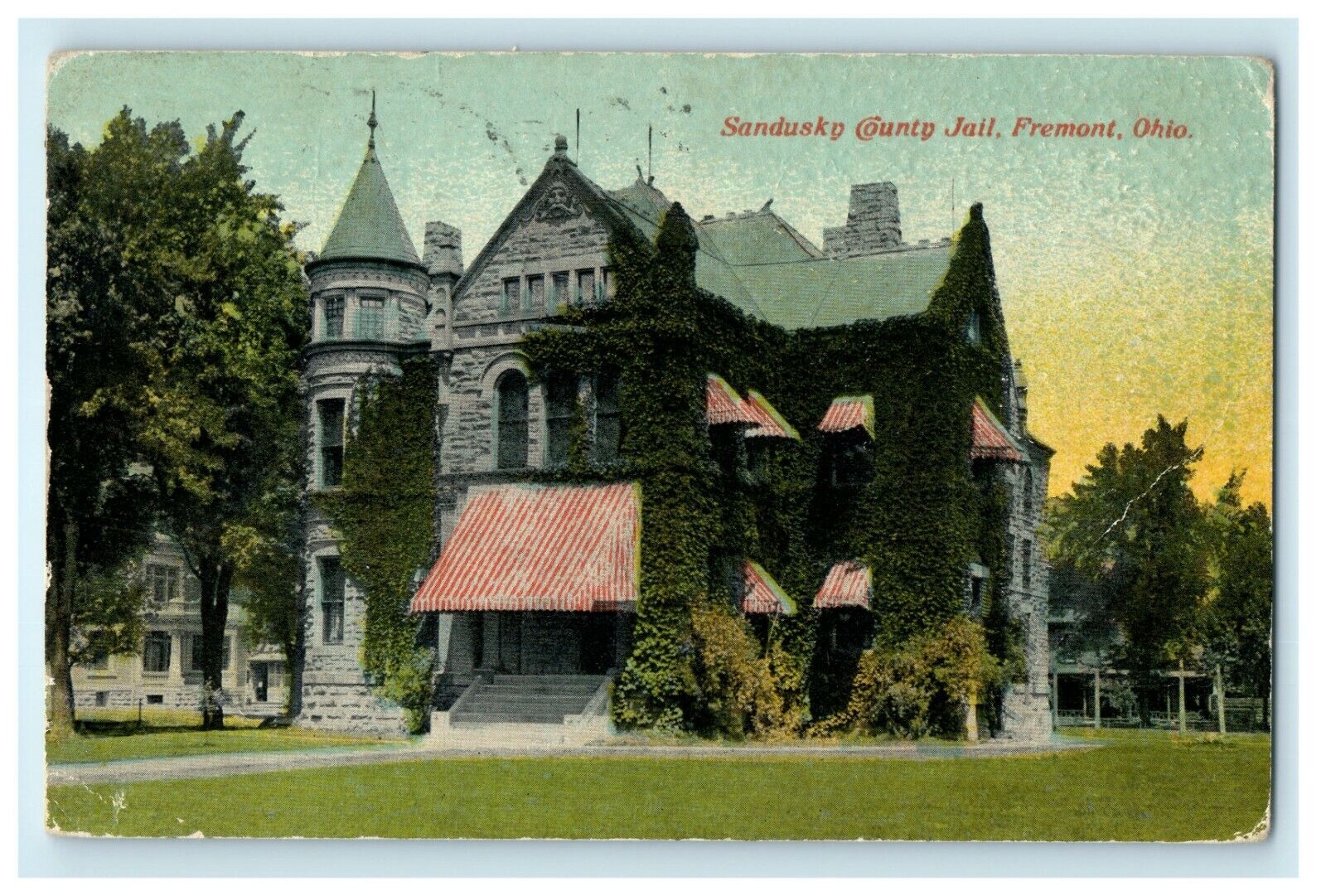 c1916 Sandusky Country Jail Fremont Ohio OH Posted Antique Postcard