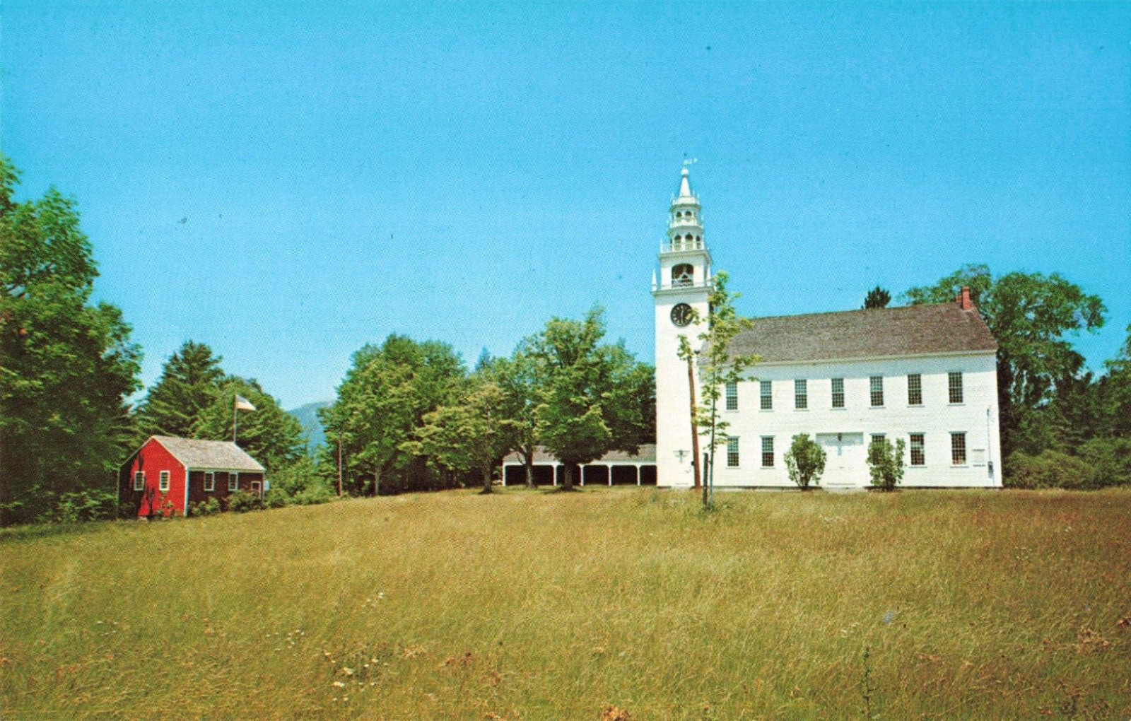 Jaffrey NH New Hampshire, Red School House, Meeting House, Vintage Postcard