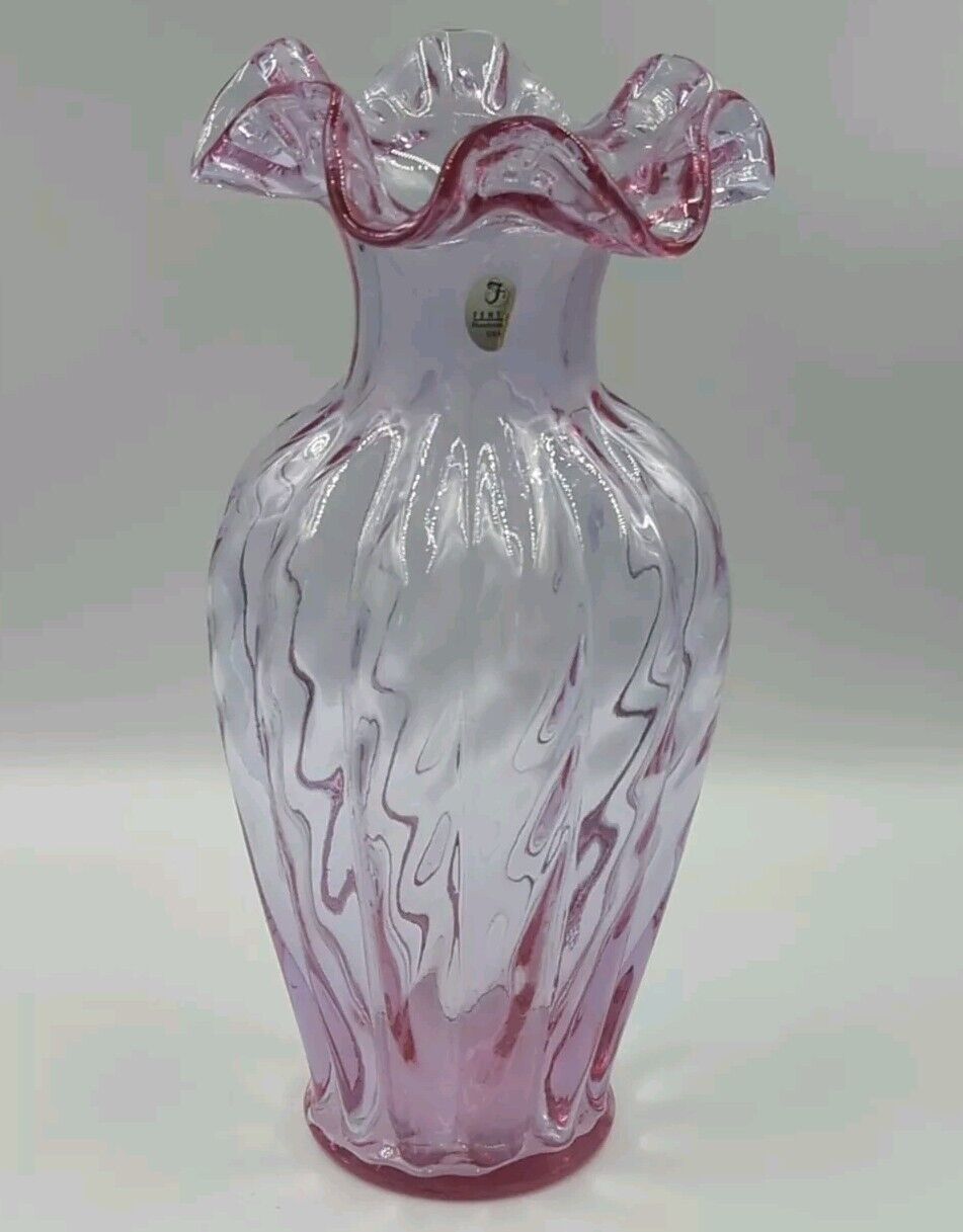 Vintage Fenton Dusty Rose Pink Glass Spiral Optic Ruffled Vase