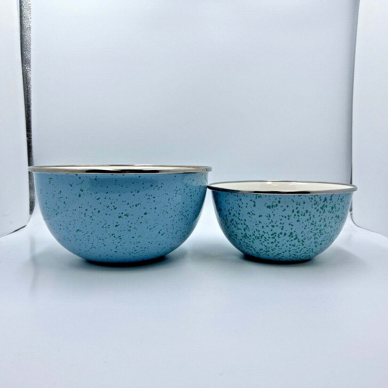 Paula Deen Enamel Mixing Bowl Set of 2 Aqua Blue Speckle Pattern 1.5 3 quart