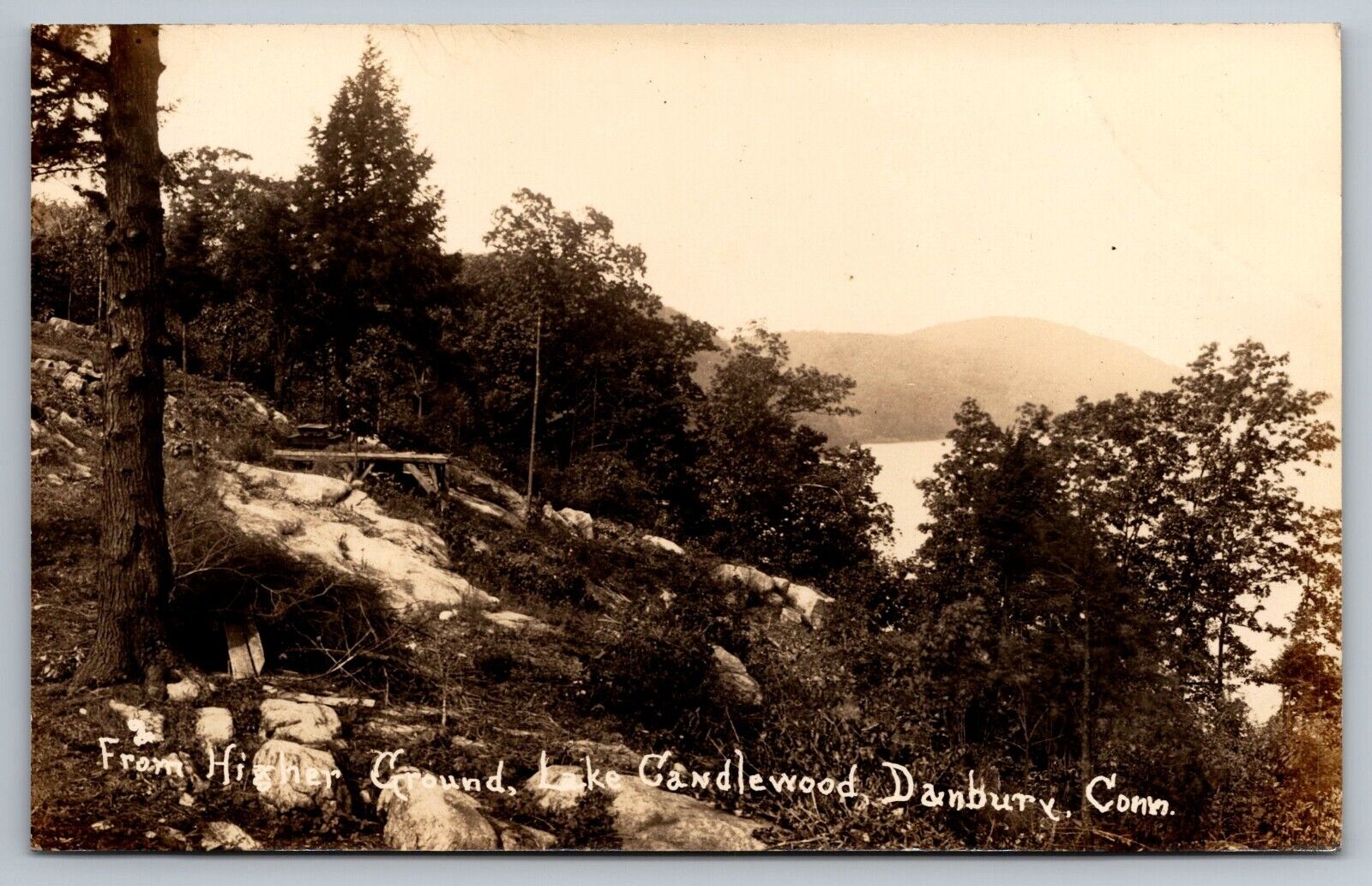 From Higher Ground. Lake Candlewood. Danbury CT Real Photo Postcard. RPPC
