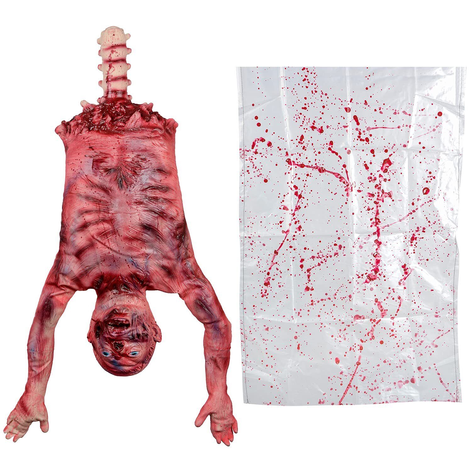 Halloween Bloody Half Body, 29 inch Latex Skinned Half Body with Hanging Bag ...