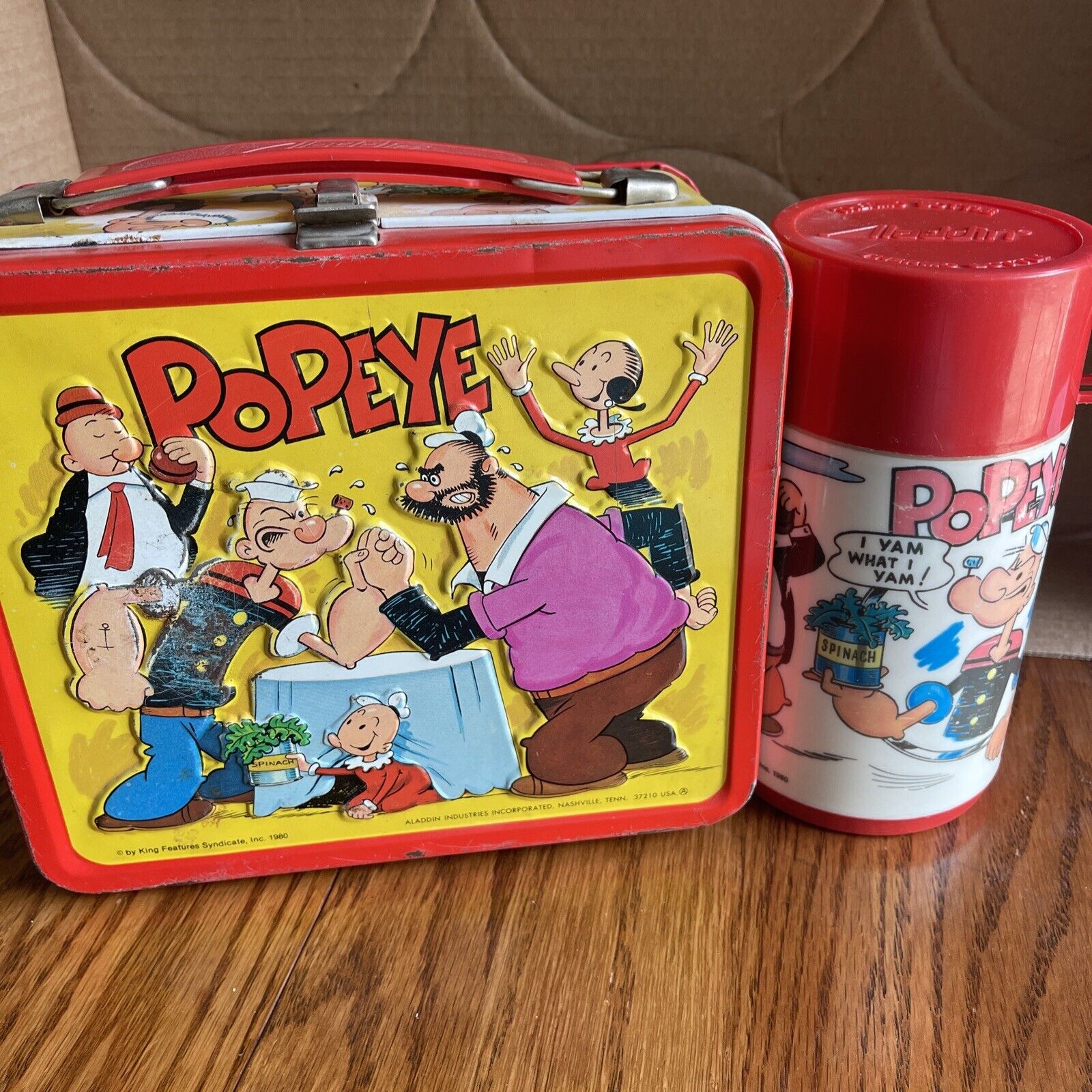 Vintage 1980 POPEYE Brutus Metal Aladdin Lunchbox With Thermos