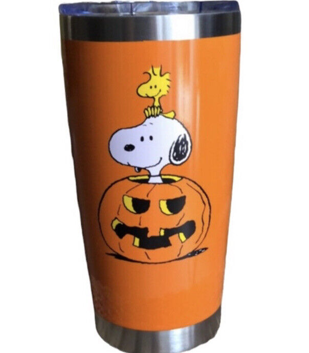 Peanuts Snoopy Halloween Stainless Steel Tumbler Jack-O-Lantern Woodstock, 16 Oz