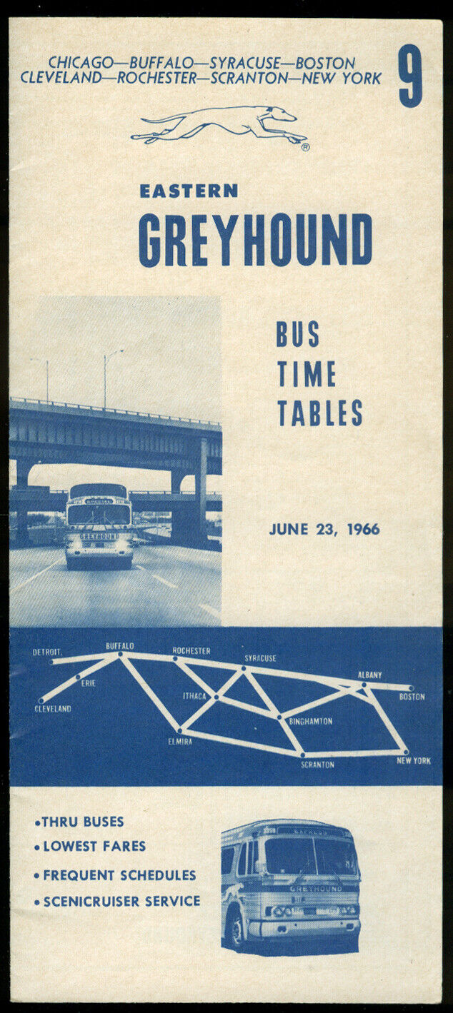 Eastern Greyhound Bus Timetables Chicago-Boston-NY + 6/23 1966