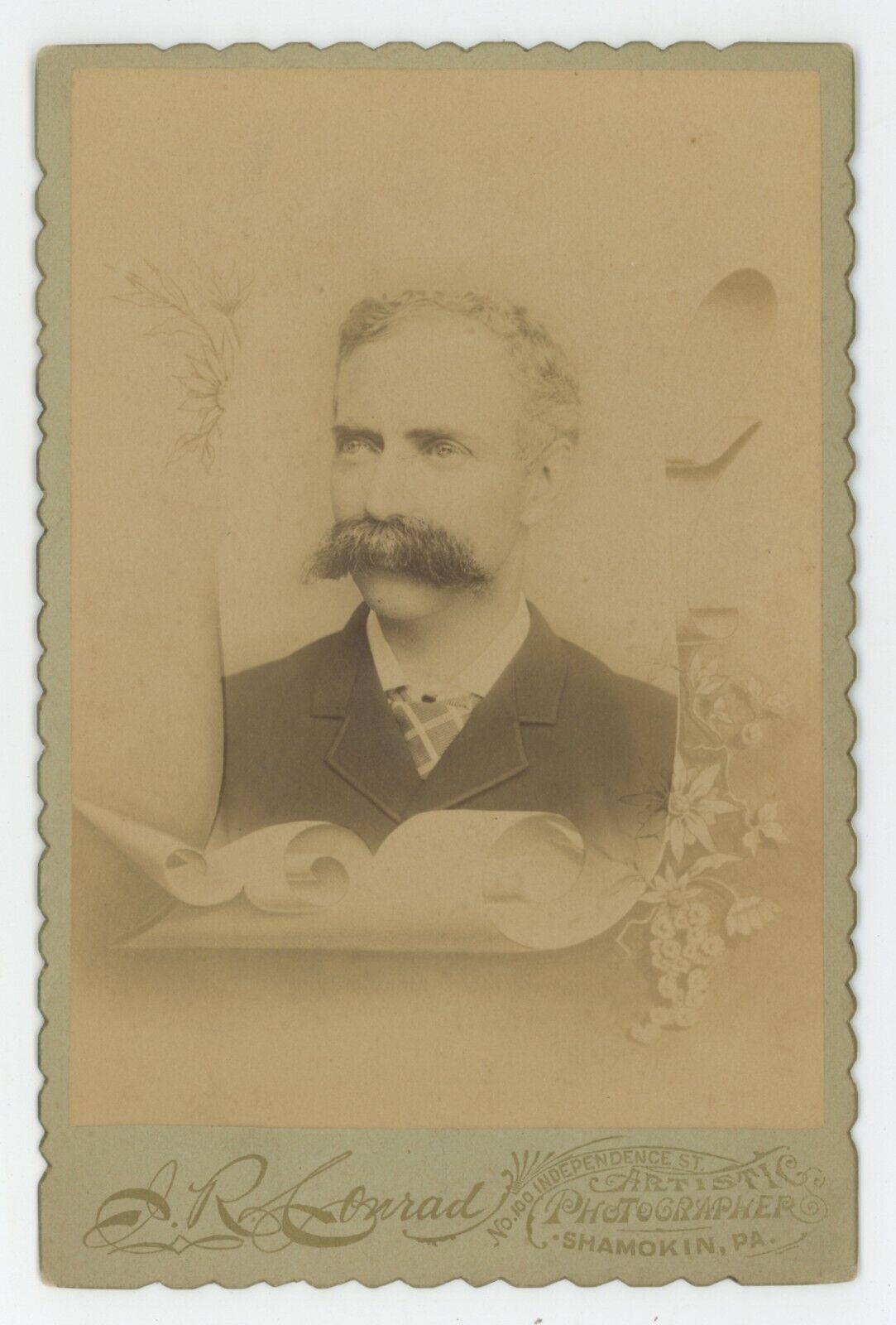 Antique c1880s Cabinet Card Handsome Man With Incredible Mustache Shamokin, PA