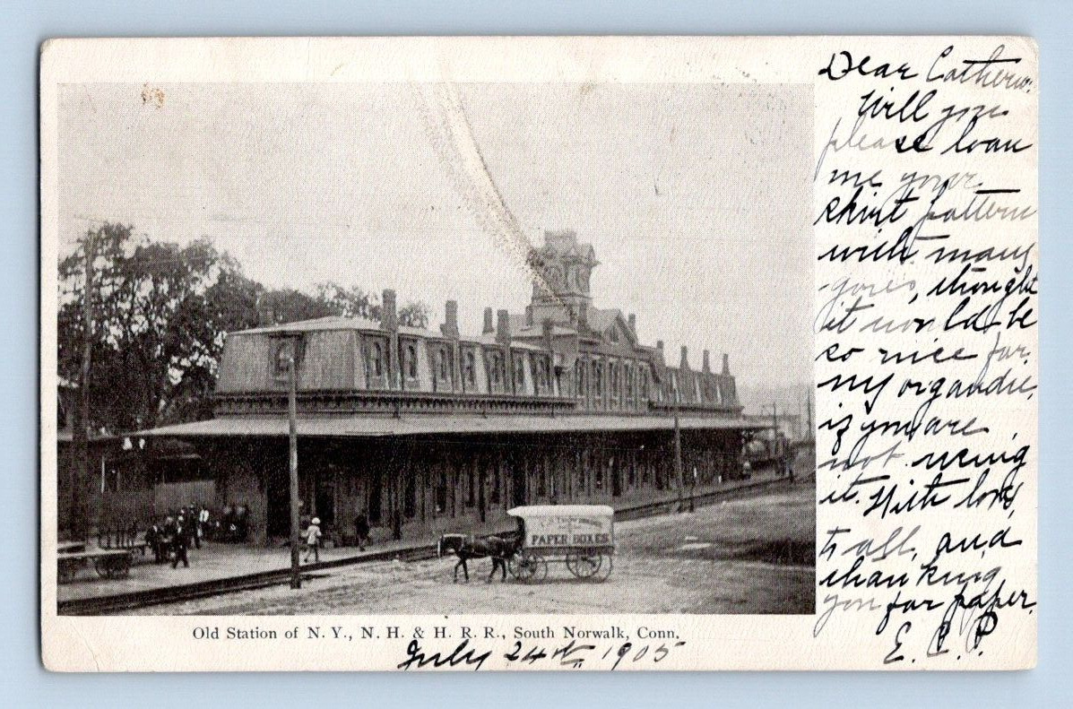 1905. SOUTH NORWAK, CONN. TRAIN STATION, NY, NH&HRR. POSTCARD CK28