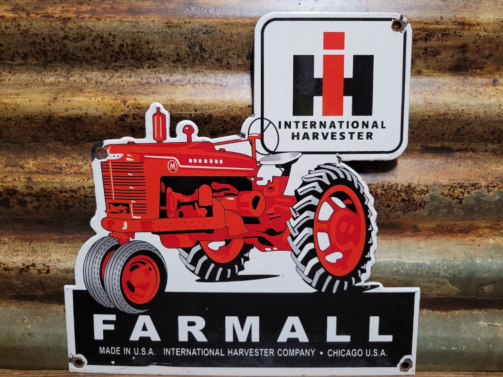 VINTAGE INTERNATIONAL HARVESTER PORCELAIN SIGN OLD FARMALL TRACTOR FARM DEALER