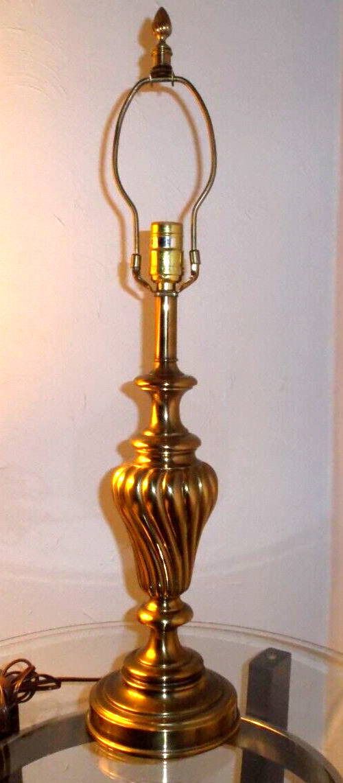 Vintage STIFFEL Hollywood Regency Brass Table Lamp With 3-Way Light 28