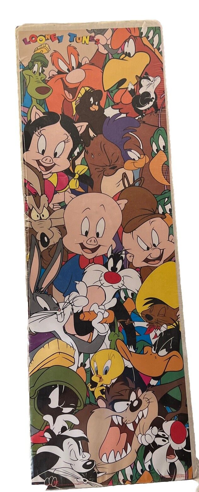 Vtg 90’s Looney Tunes Cast Rare Cartoon 36x12 USA Warner Brothers Poster Taz