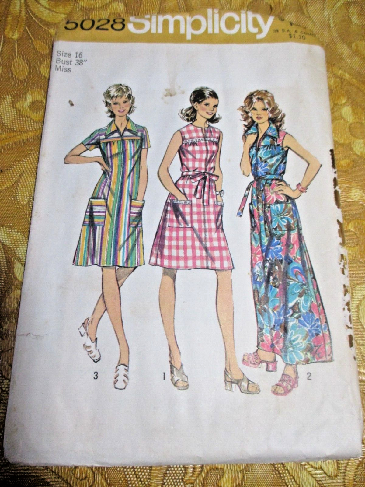 Simplicity 5028 Vintage Sewing Pattern 1972 Misse Smock Dress Size 16 38 Cut